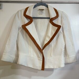 Graeme Black Vintage Jacket Blazer Cream Bone Leather Trim Tan M Coastal Career